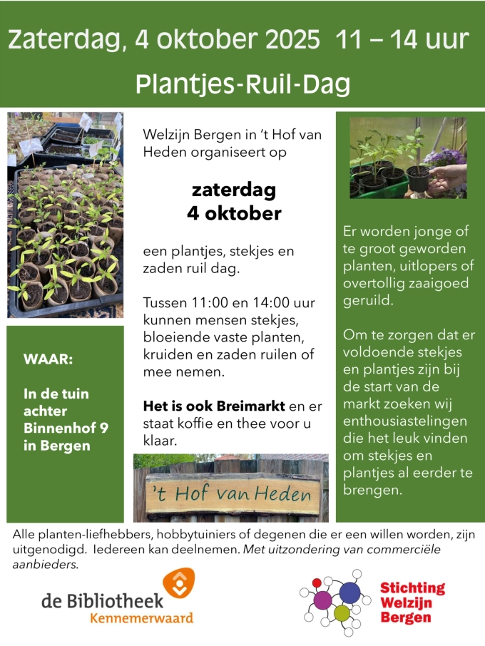 Plantjes en Stekjesruildag op 4 oktober in Bergen