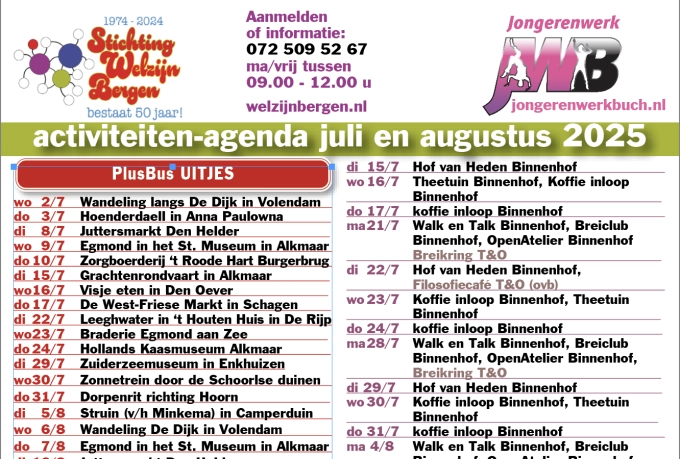 Activiteitenkalender juli en augustus 2025
